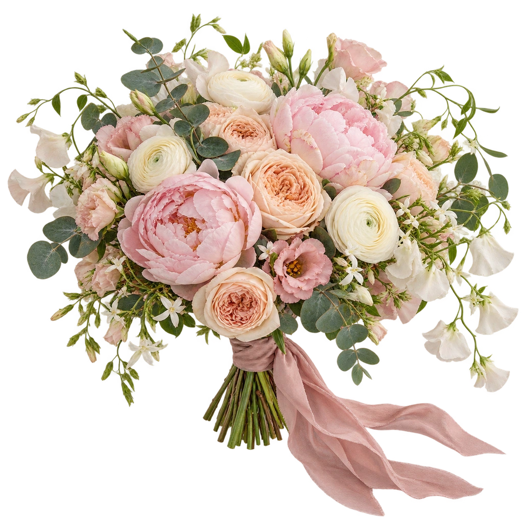 Blush-romance bouquet inspiration with roses and soft pink blooms